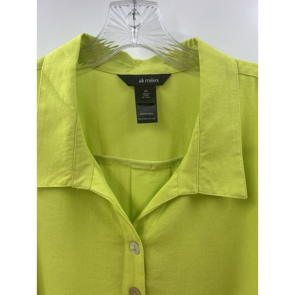 Ali Miles Women’s 3/4 Sleeve Button Front Neon Green Tunic Top Size 2X - Picture 3 of 9